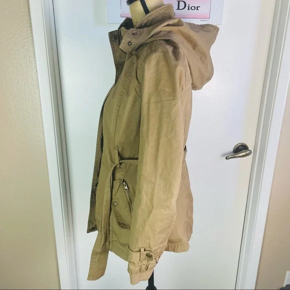 Miss London Black Label Utility Jacket Beige Women Medium Full Zip Hoodie Trench - Picture 7 of 13